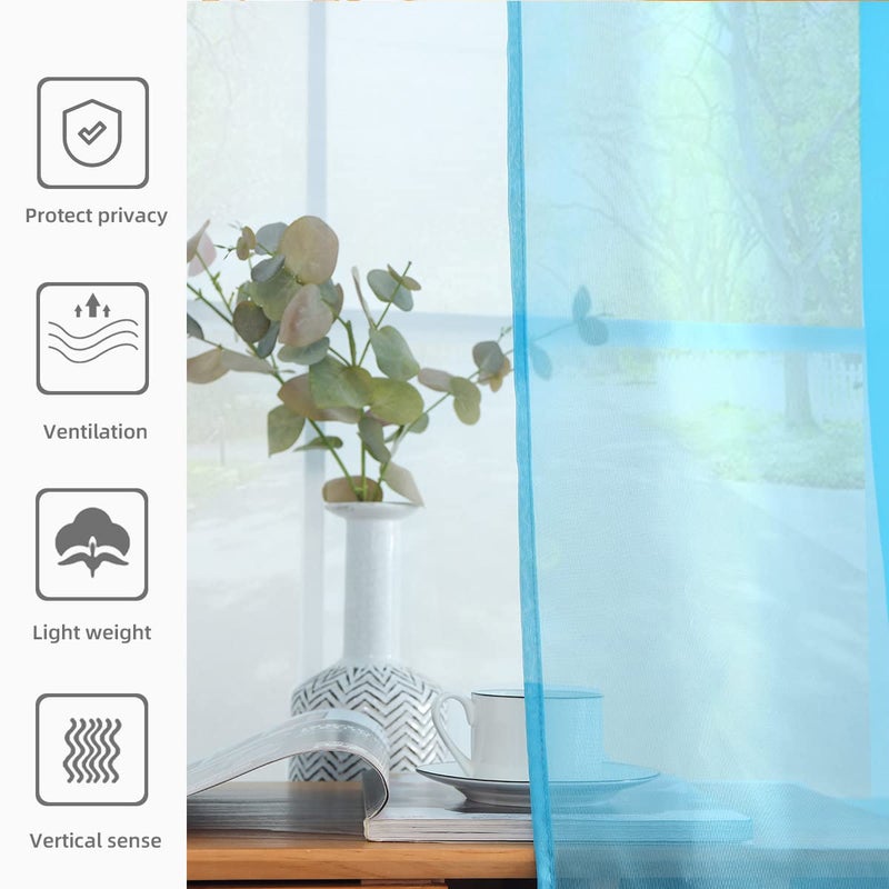 youleyar Solid Sheer Rod Pocket Curtain Voile Draperies 2 Panels White Beige Black Grey Coffee 52 Inch Width 72 Inch Long 1 Pair for Kitchen Bedroom Children Living Room Yard (Cyan Blue,52Wx72L) - Image 5